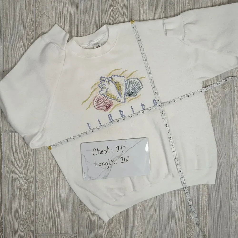Vintage 90s Fruit of the Loom Adult XL Florida Seashells Beach Pullover Sweater